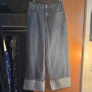 Alexander Wang Dark Blue Wide-Leg Jeans with Sparkle Cuffs